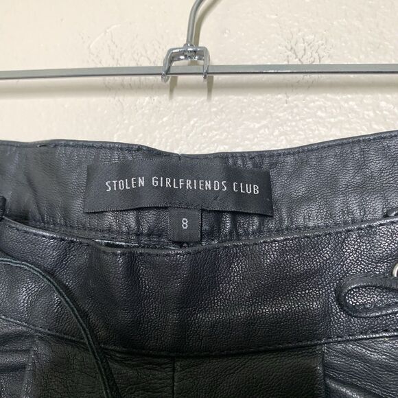 Stolen Girlfriends Club Black Leather Shorts 8 US XS Lace Up Pockets High Waist - Picture 3 of 8